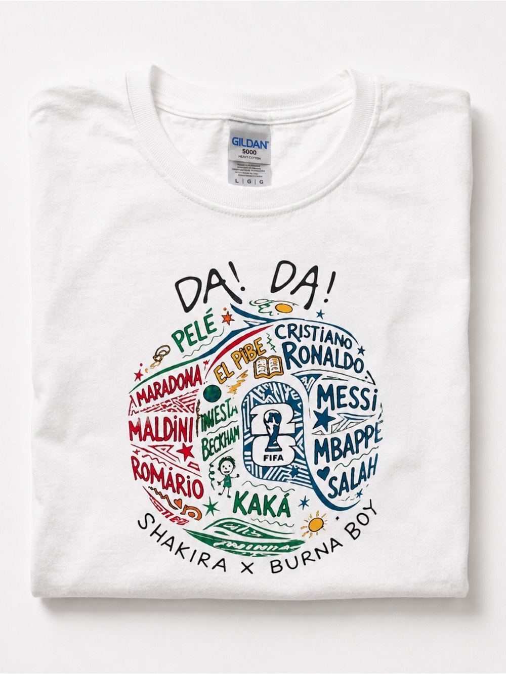 Gildan White Short Sleeve Tee with Multicolor Soccer Illustration UNISEX SIZE L - Picture 3 of 4